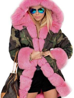 Roiii  Long Down Parka Coat Camo/Pink 3XL NWT